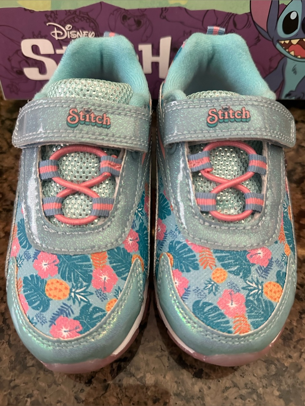 Disney Stitch Light Blue Sneakers with Pink and Orange Accents (With Lights)